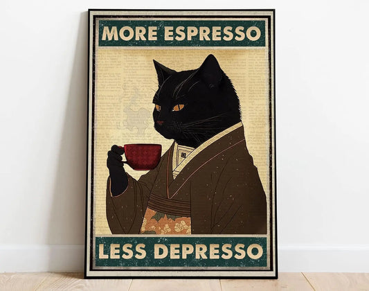 Retro-schwarze Katze Kaffee Poster