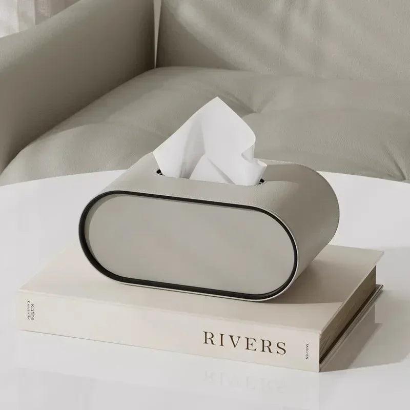 Light Luxury Oval Leather Tissue Box Cover