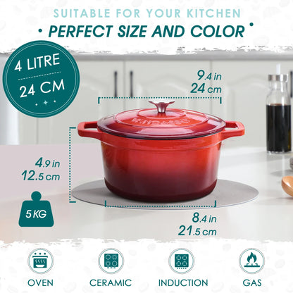 4L Cast Iron Soup Pot With Lid