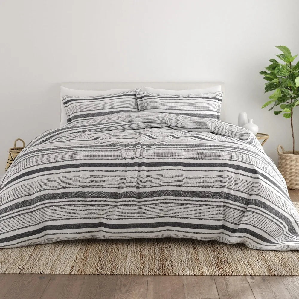 Light Gray Vintage Stripe Pattern Duvet Cover Set