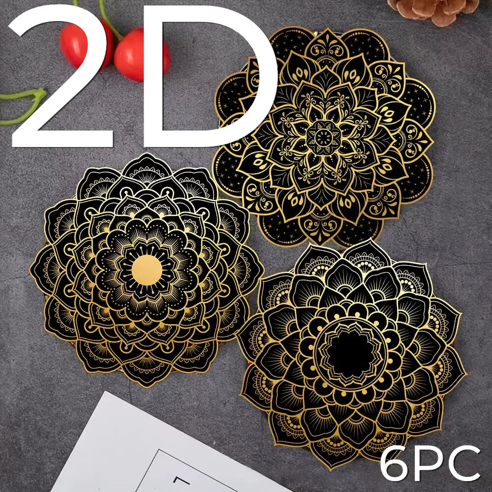 Set of 6 Black and Gold Mandala Coasters
