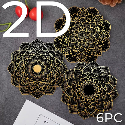 Set of 6 Black and Gold Mandala Coasters