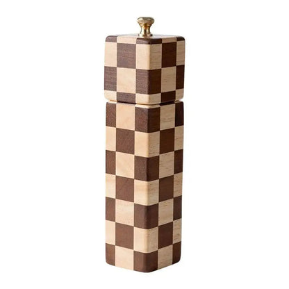 Solid Wood Checkerboard Pepper Grinder & Sea Salt Mill Kitchen kitchen accessories Kitchenware Pepper Grinder