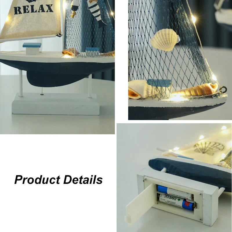 Décoration de voilier rétro en bois à LED