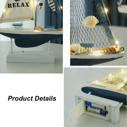 Décoration de voilier rétro en bois à LED