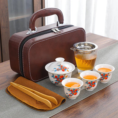 Portable Chinese Tea Set with Gaiwan and Cups