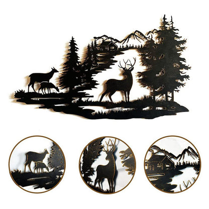 Deer Forest Hollow Out Metal Wall Art