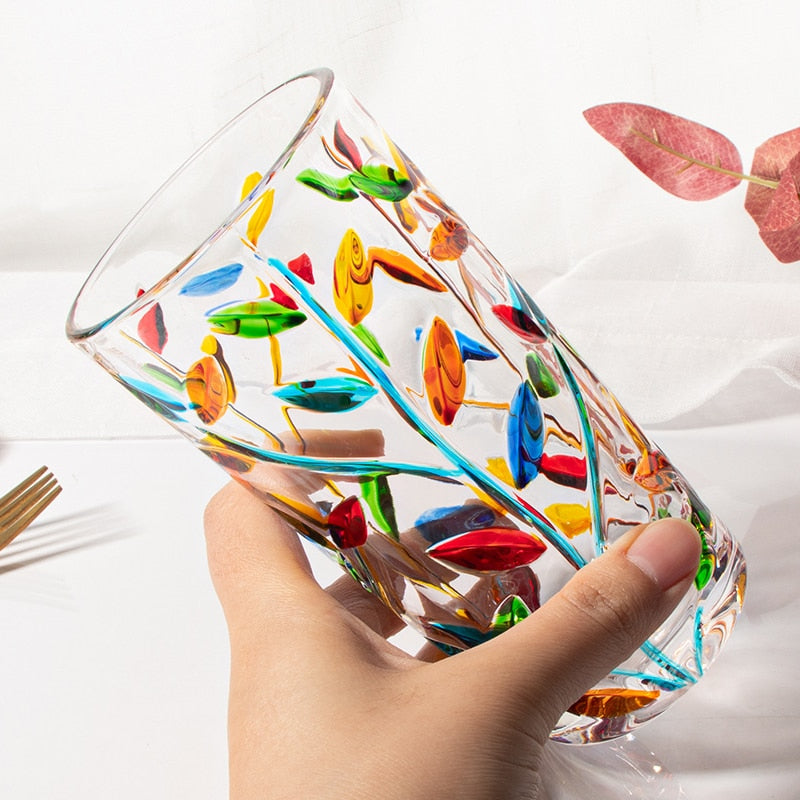 Hand Painted Leaf Glass Cup