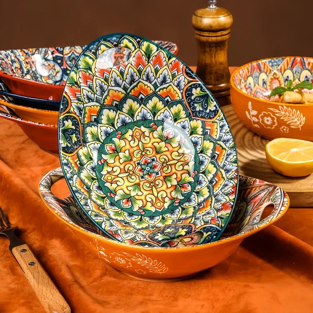 Bohemian Mandala Ceramic Serving Bowls