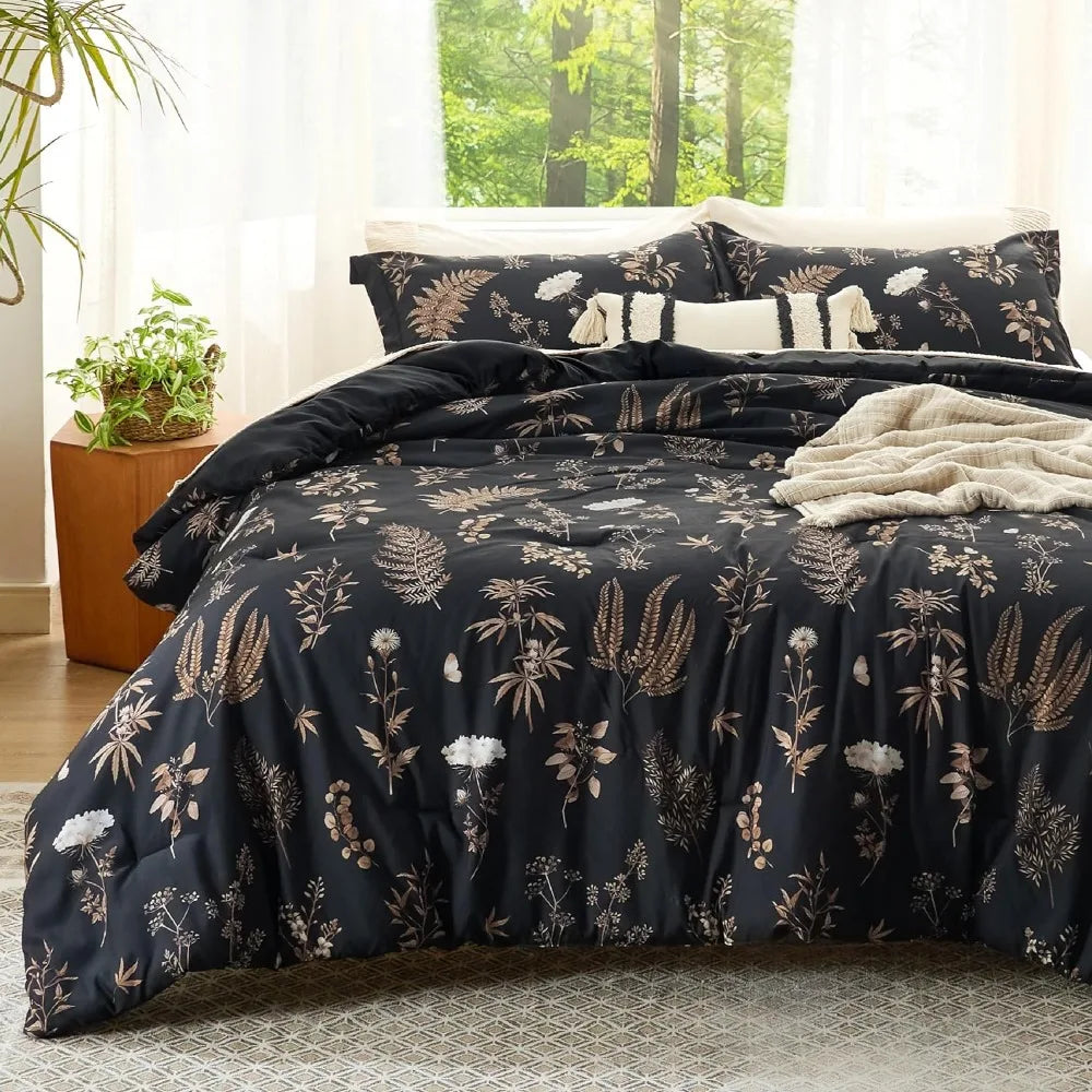 Ensemble de couette à fleurs noires