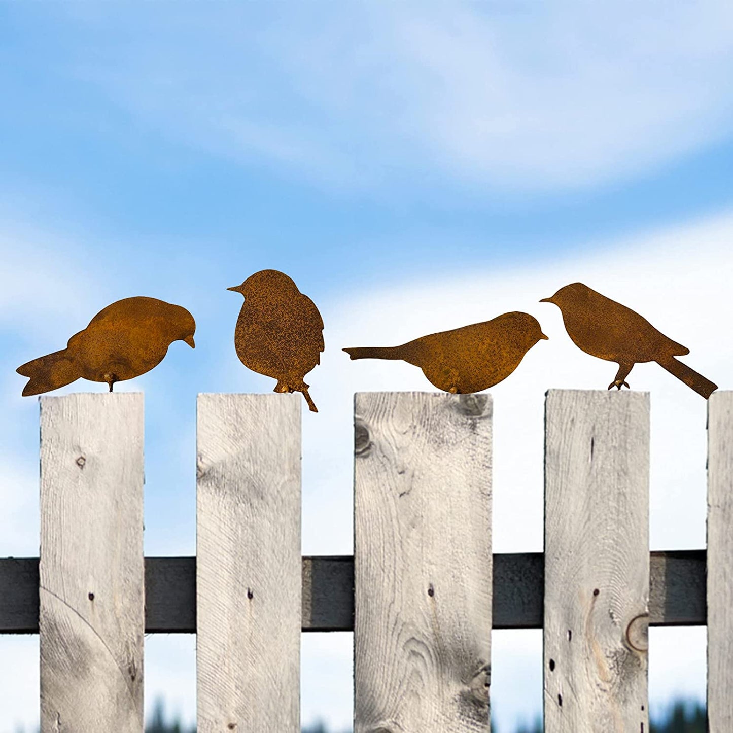 4pcs Rusty Metal Bird Set Fence Decor