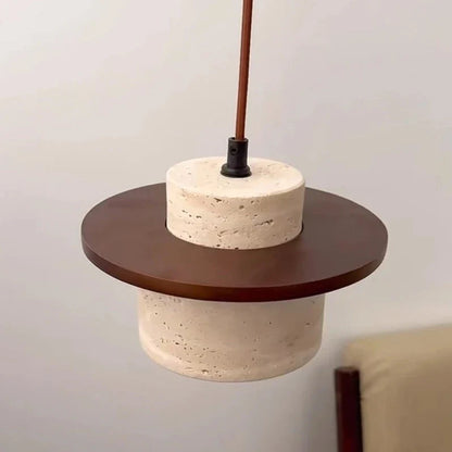 Lampe à Suspension Vintage en Bois et Pierre