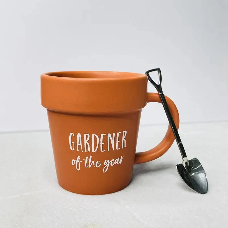 Gardener Of The Year Plant Pot Mug with Shovel Spoon