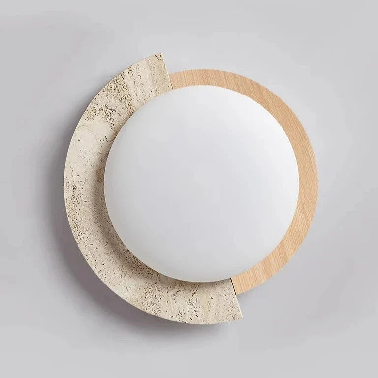 Lampada da soffitto in legno e pietra color crema