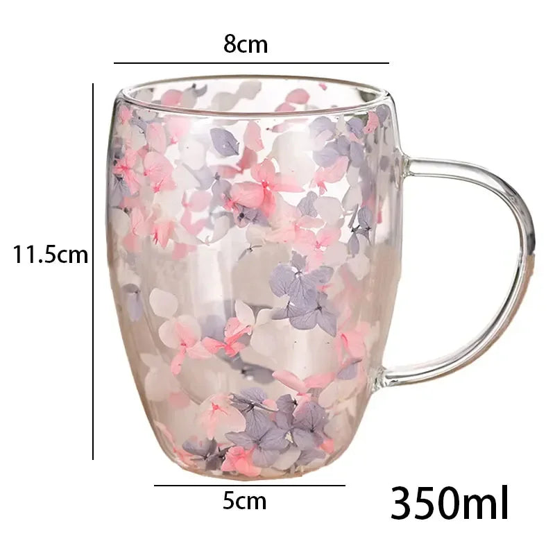 Colorful Dried Flower Double Wall Glass Mug