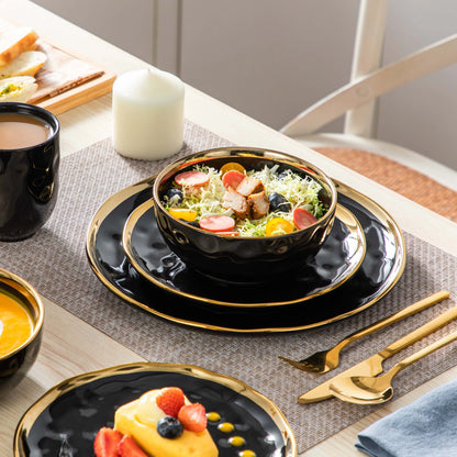 Black Dinnerware Set with Gold Trim