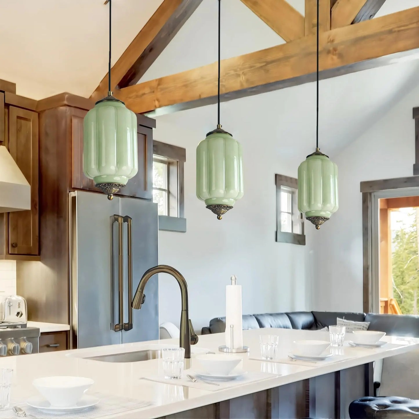 Suspension vintage en verre strié