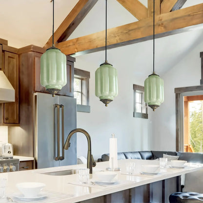 Suspension vintage en verre strié