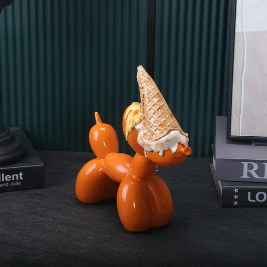 Balloon Dog Resin Sculpture with Ice Cream Cone & Birthday Cake Figurine Sculpture