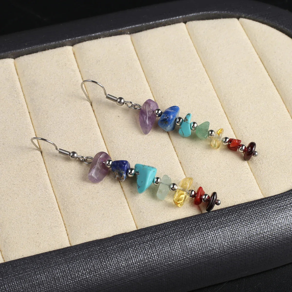 Boucles d'oreilles pendantes en pierre de cristal naturel 7 chakras