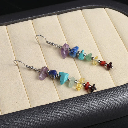 7 Chakra Natural Crystal Stone Chip Dangle Earrings