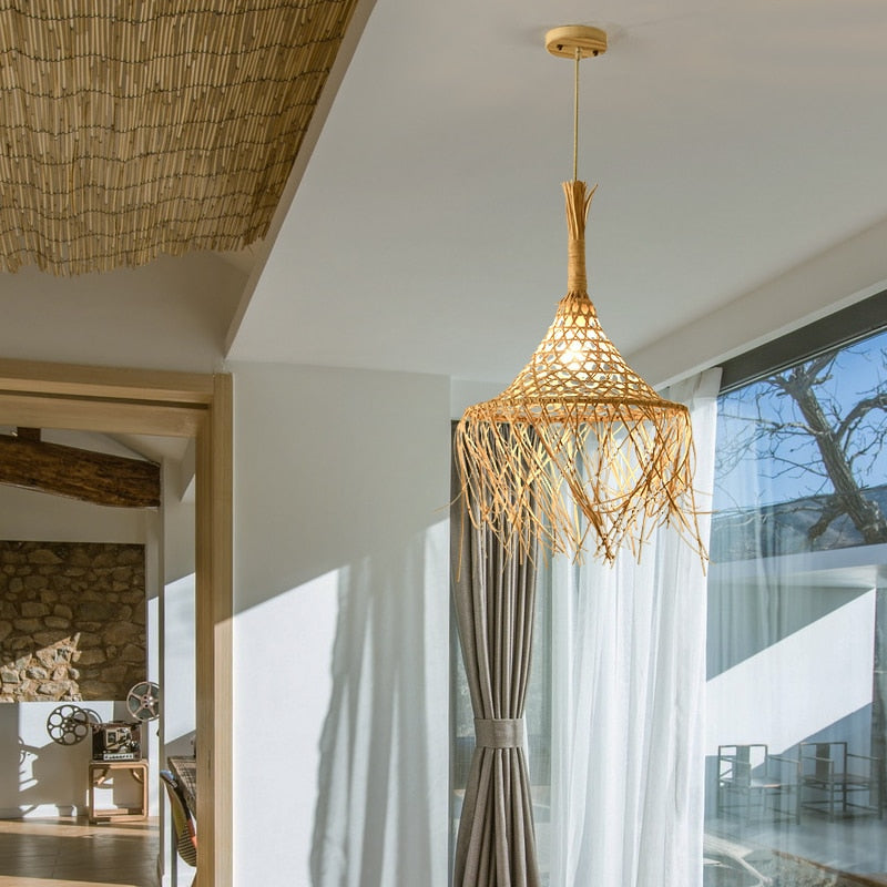 Hand-Woven Rattan Droplight Chandelier