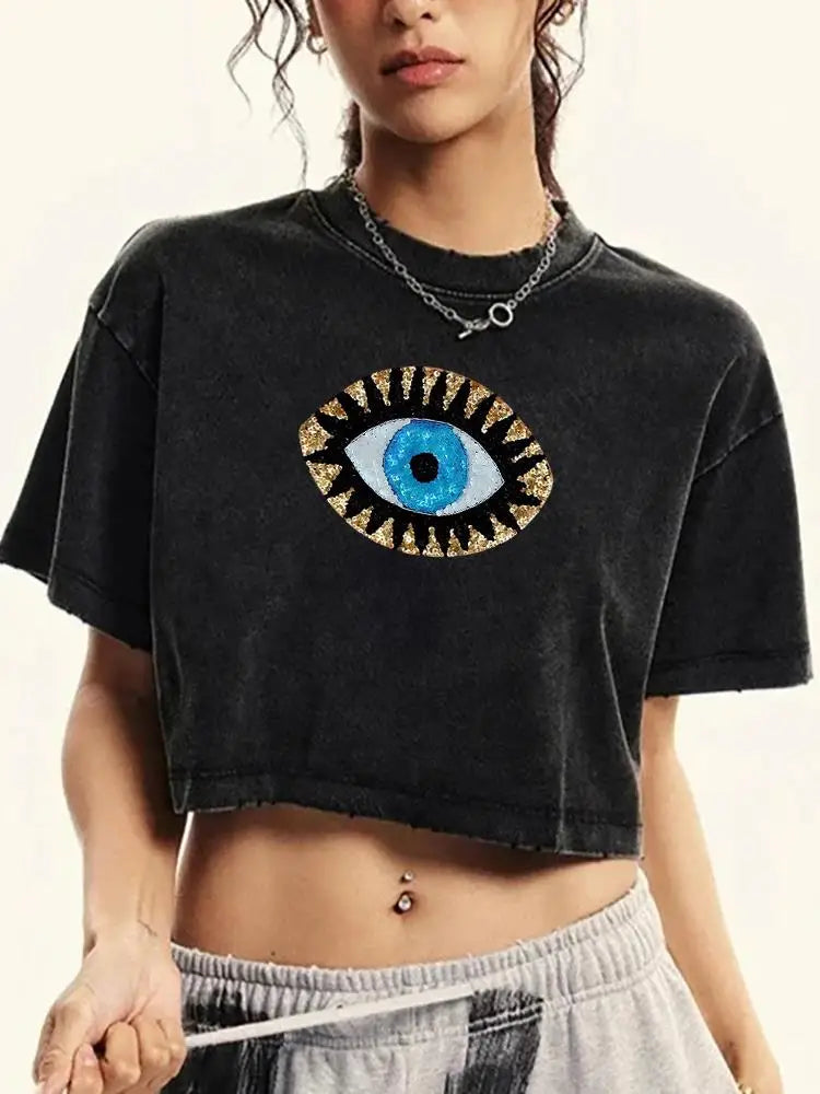 T-shirt court bleu mauvais œil