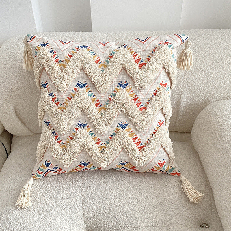 Housse de coussin à pompons touffeté Boho