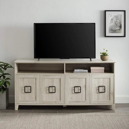 Farmhouse Squared Wood TV Stand with 4 Cabinet Doors