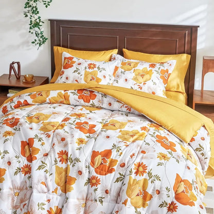 Orange Florals Queen Bedding Set