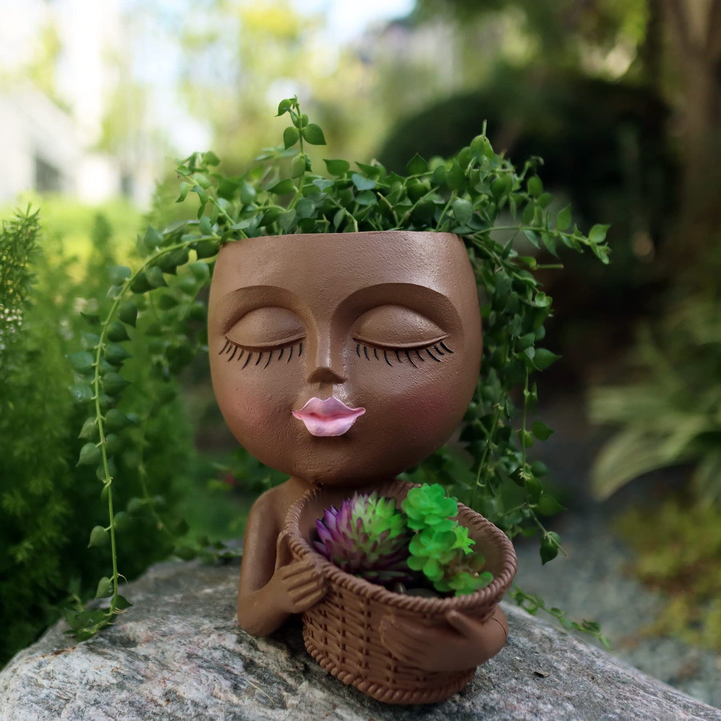 Cute Little Girl With Her Basket Flower Planter