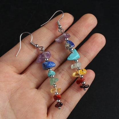 Boucles d'oreilles pendantes en pierre de cristal naturel 7 chakras