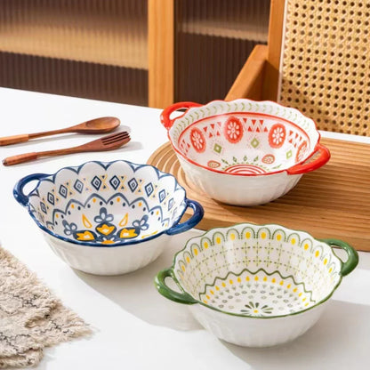 Scallop Edge Ceramic Handle Bowls