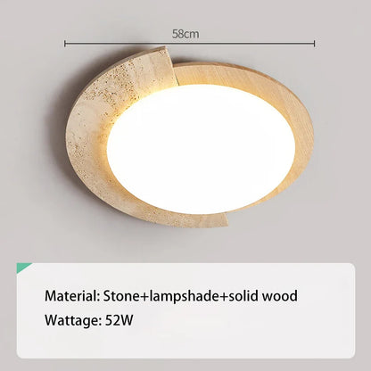 Deckenlampe aus cremefarbenem Holz und Stein