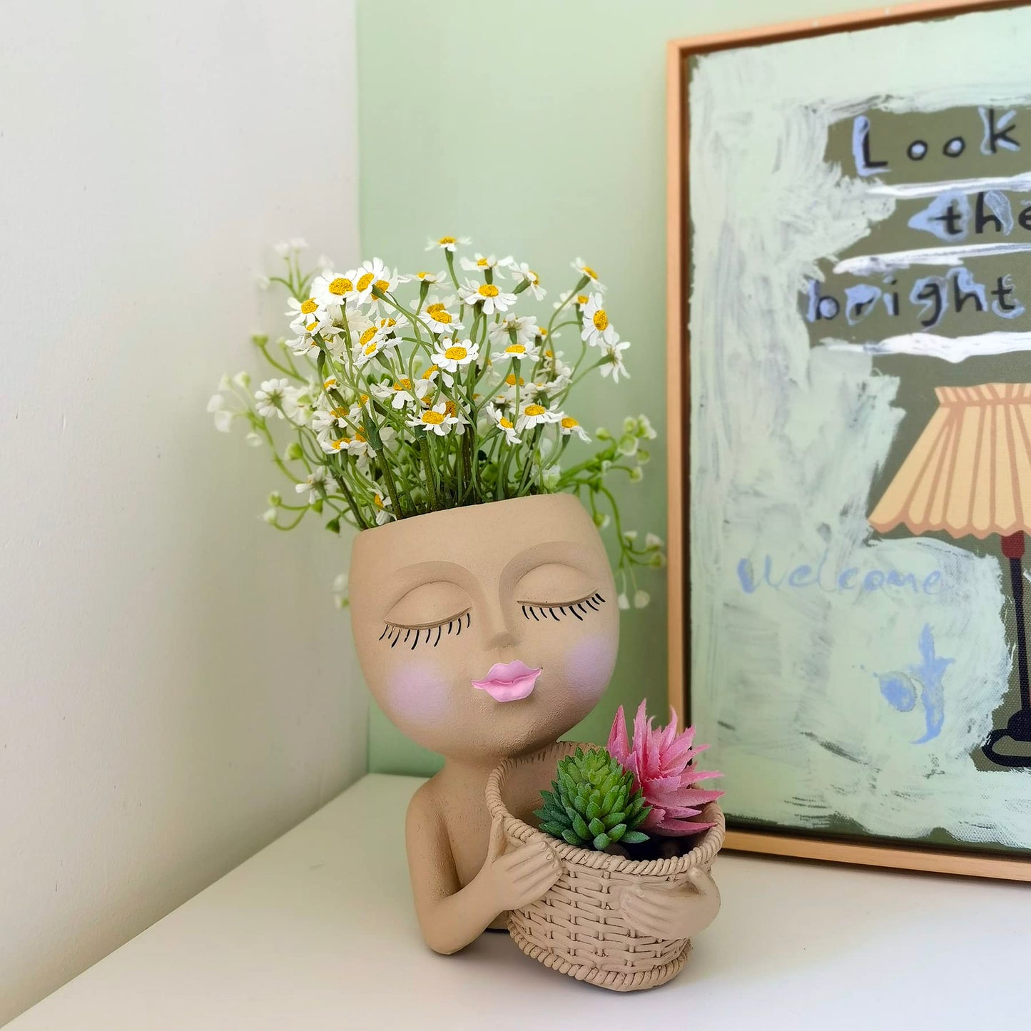 Cute Little Girl With Her Basket Flower Planter