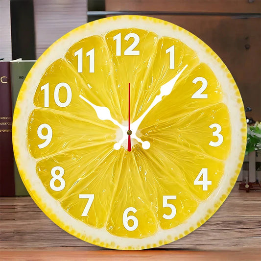 Silent Lemon-Themed Wooden Wall Clock