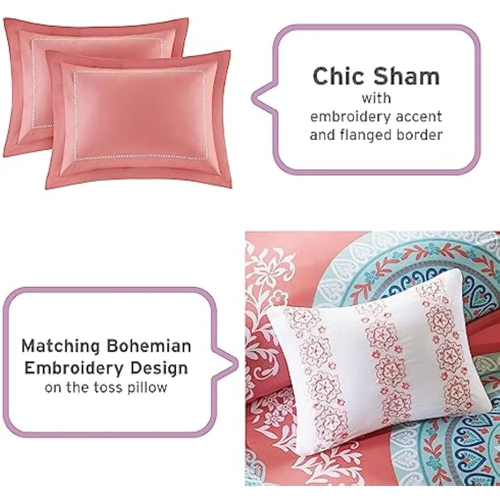 Coral Boho Bedding Set