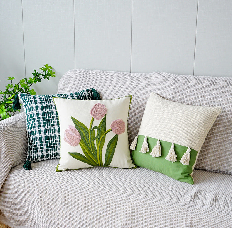 Embordered Tulips Pillow Cover