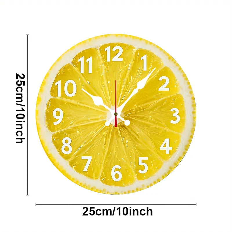 Silent Lemon-Themed Wooden Wall Clock