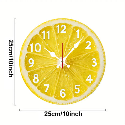 Silent Lemon-Themed Wooden Wall Clock