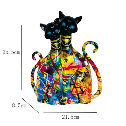 Abstract Graffiti Cat Couple Figurine