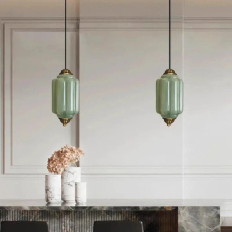 Suspension vintage en verre strié