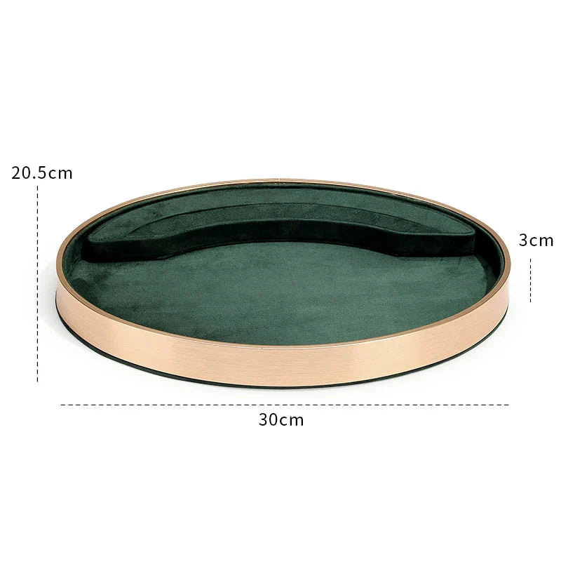 Oval Metal & Velvet Jewelry Organizer Tray