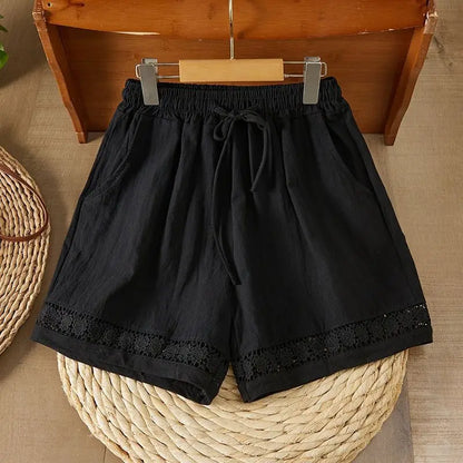 Floréa Hollow-Out Drawstring Shorts