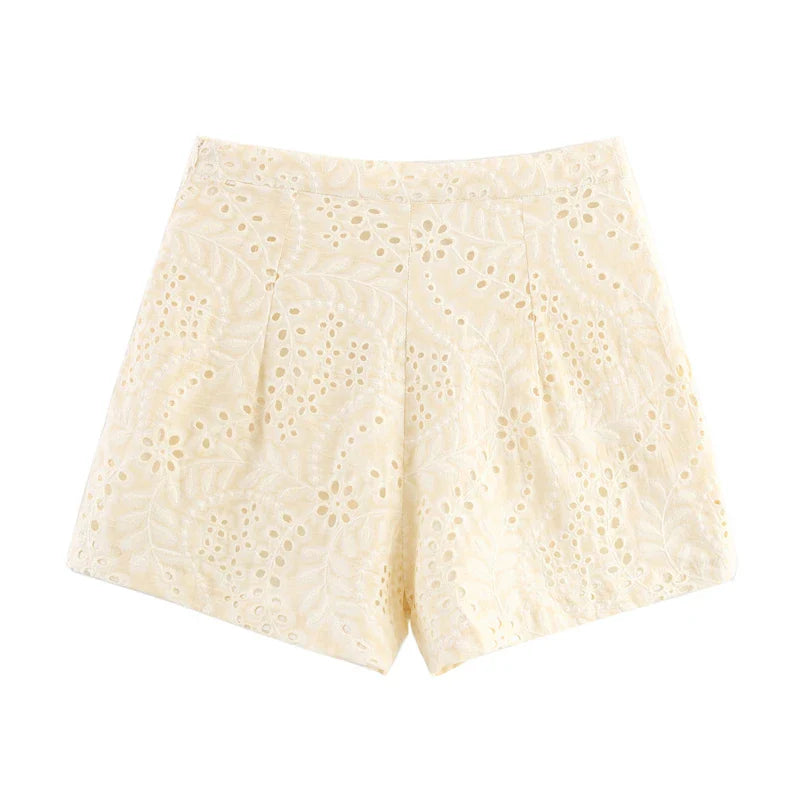 Khéline Hollow-Out Embroidery Shorts