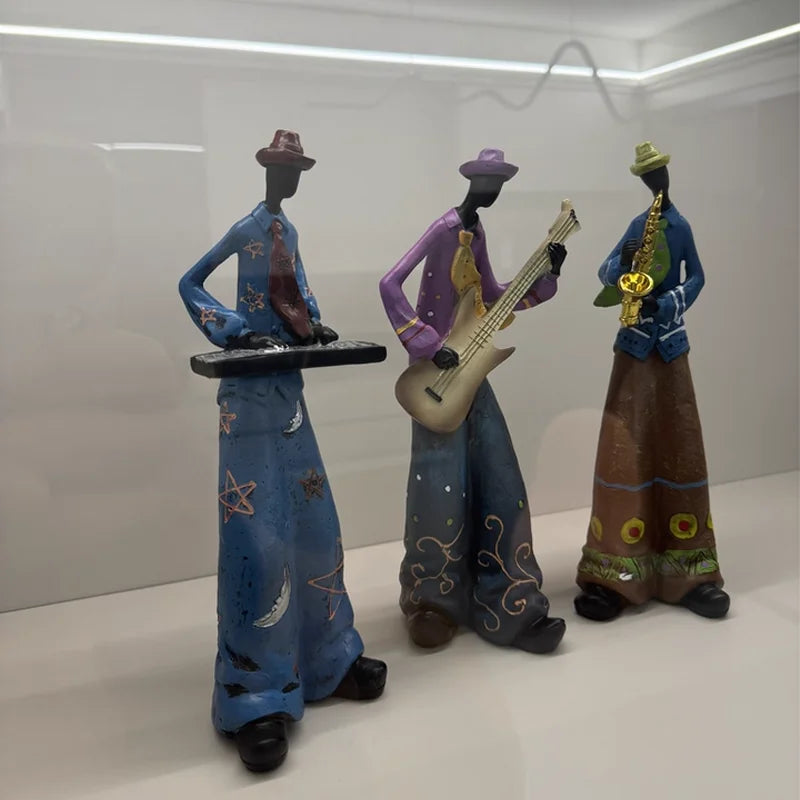 Retro Bookshelf Band Figurines - Cute Cartoon Home Decor Gifts artistic home accessories Figurine guitarist figurine Home decor music lover gift Sculpture