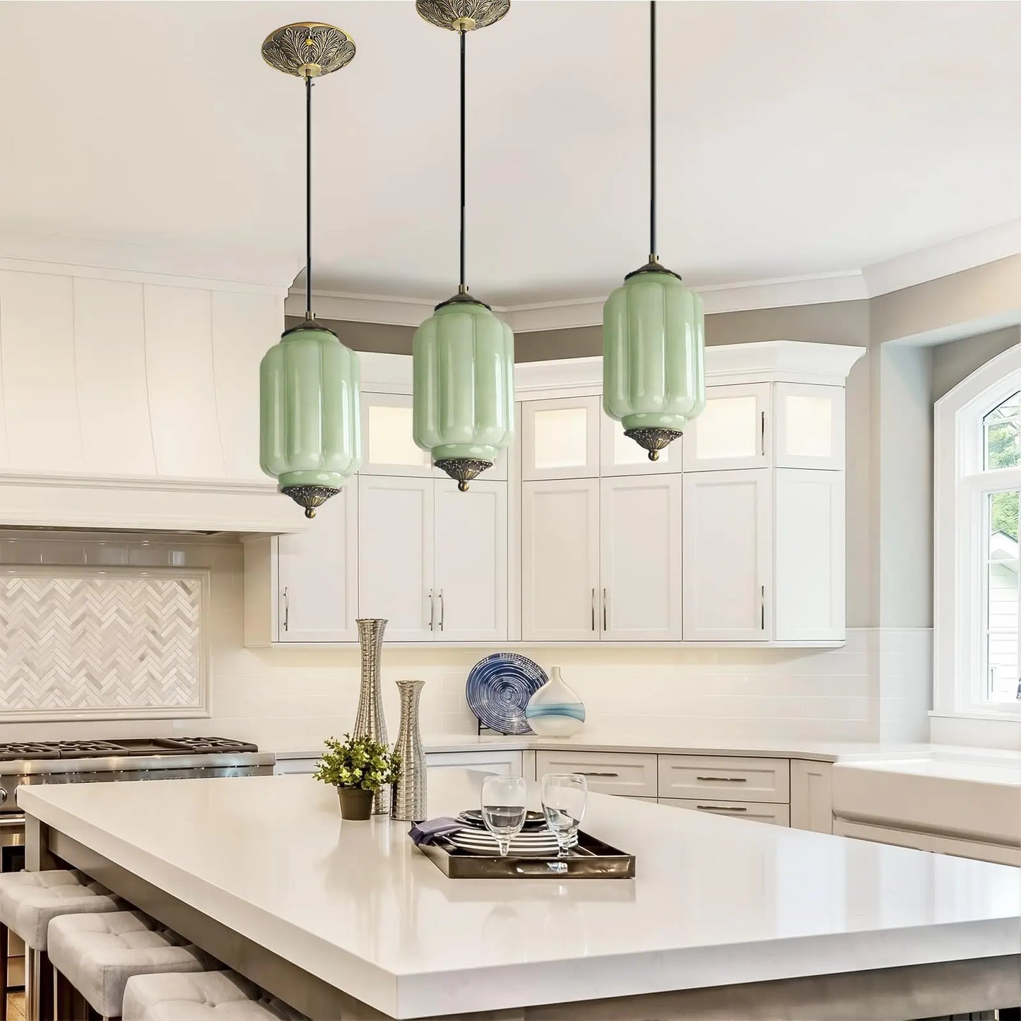 Suspension vintage en verre strié