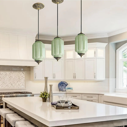 Suspension vintage en verre strié