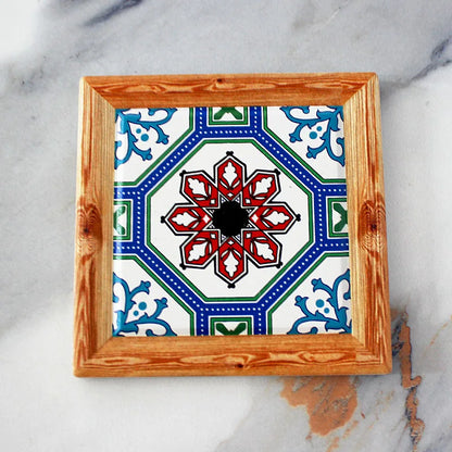 Bohemian Hand-Painted Floral Tile Ceramic Coaster with Cork Base | Table Decor