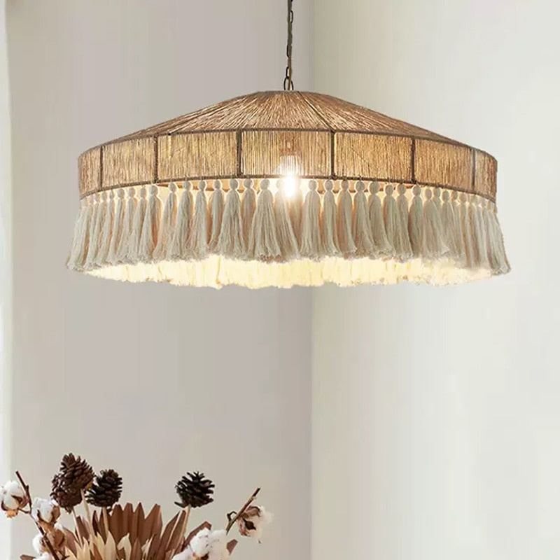 Bohemian Hemp Rope Tasseled Pendant Light